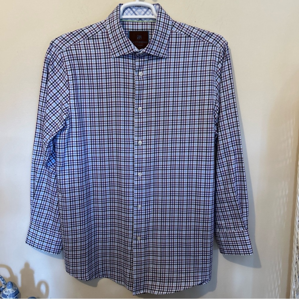 Tattersall London Plaid Shirt Men’s Large 16-16.5 32/33 Long Sleeves 100% Cotton